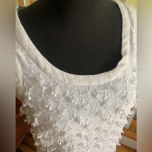 Linen Vineyard Vines Mini.Dress White Scallop Embroidered Shift Nautical in Sz 8 - Picture 5 of 16